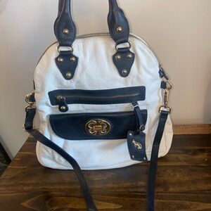 Emma Fox Leather Satchel Shoulder Crossbody Bag Black & White NWT